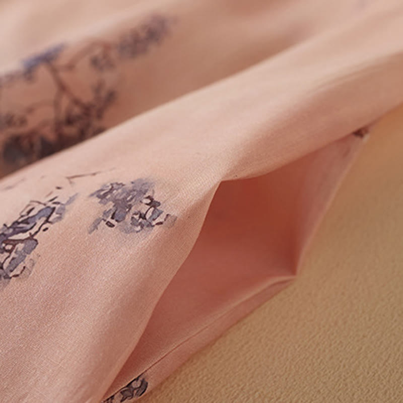 Buddha Stones夏 ヴィンテージプリント 花柄 斜めボタン スタンドカラーデザイン 半袖 コットン チャイナドレス ポケット付き - image 5