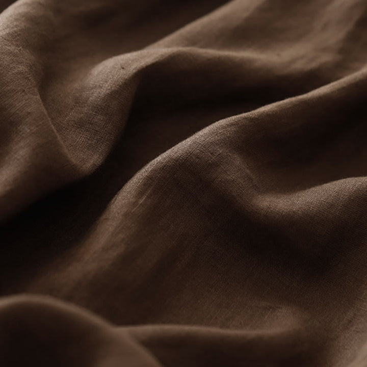 Buddha Stonesヴィンテージ カジュアル 無地 プリーツ ドローストリングデザイン 半袖 コットンリネン ミディドレス ポケット付き - image 5