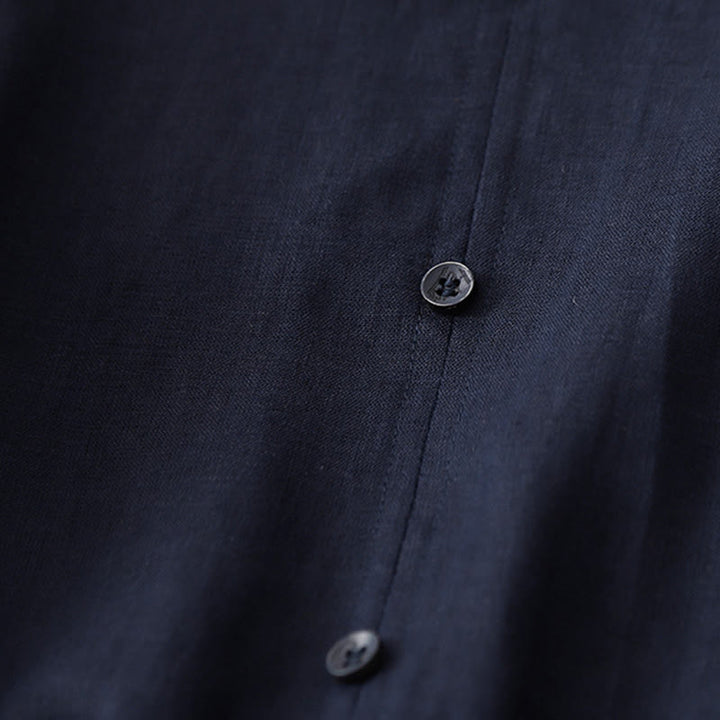 Buddha Stonesヴィンテージ カジュアル 無地 プリーツ ドローストリングデザイン 半袖 コットンリネン ミディドレス ポケット付き - image 13