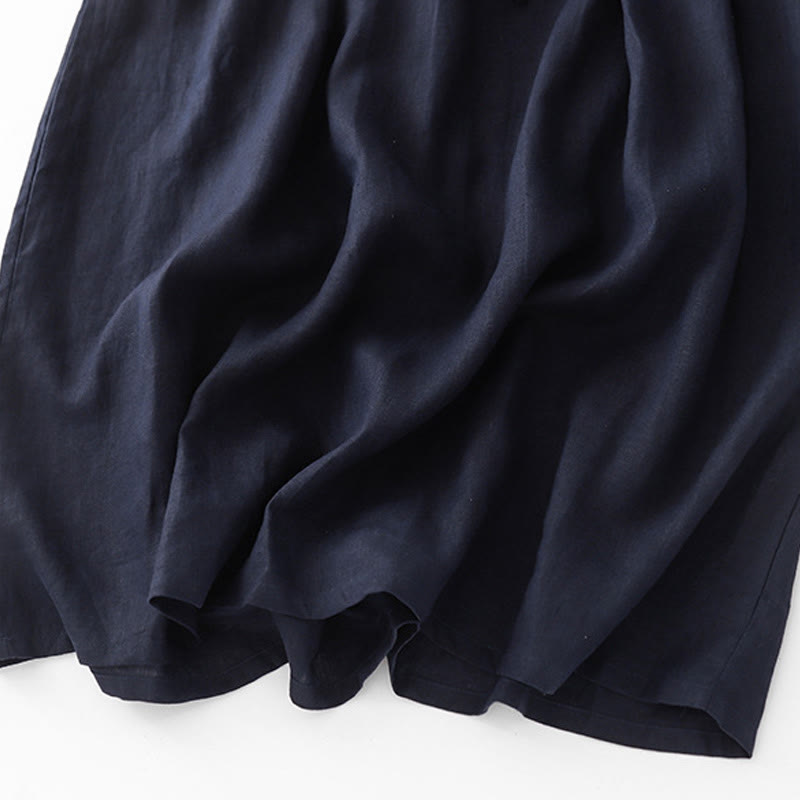 Buddha Stonesヴィンテージ カジュアル 無地 プリーツ ドローストリングデザイン 半袖 コットンリネン ミディドレス ポケット付き - image 15