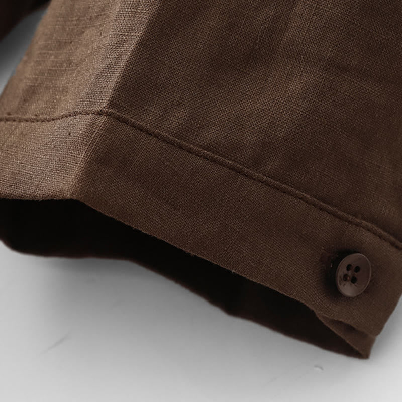 Buddha Stonesヴィンテージ カジュアル 無地 プリーツ ドローストリングデザイン 半袖 コットンリネン ミディドレス ポケット付き - image 4