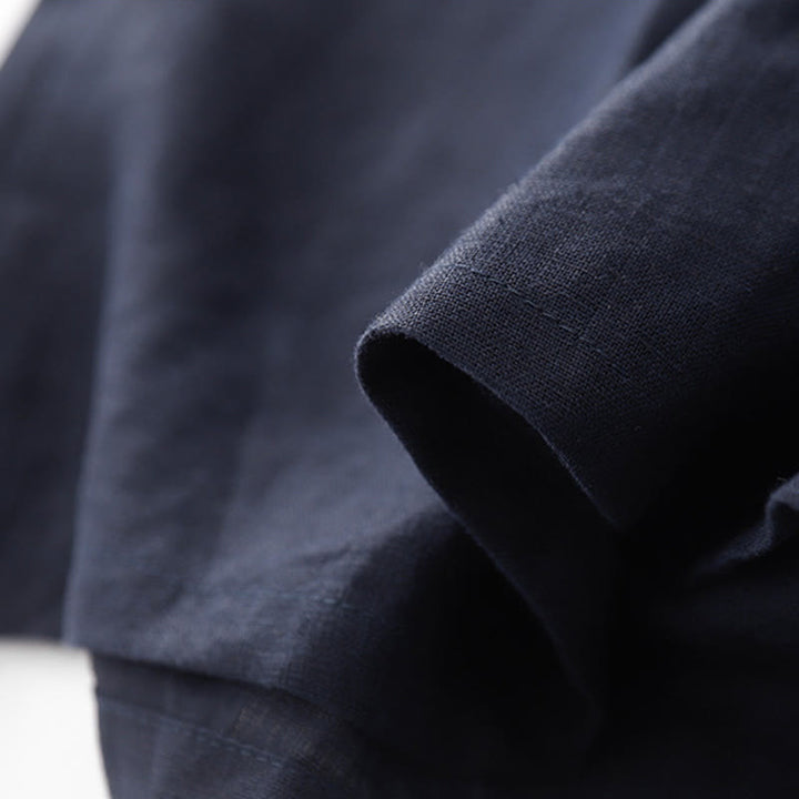 Buddha Stonesヴィンテージ カジュアル 無地 プリーツ ドローストリングデザイン 半袖 コットンリネン ミディドレス ポケット付き - image 16