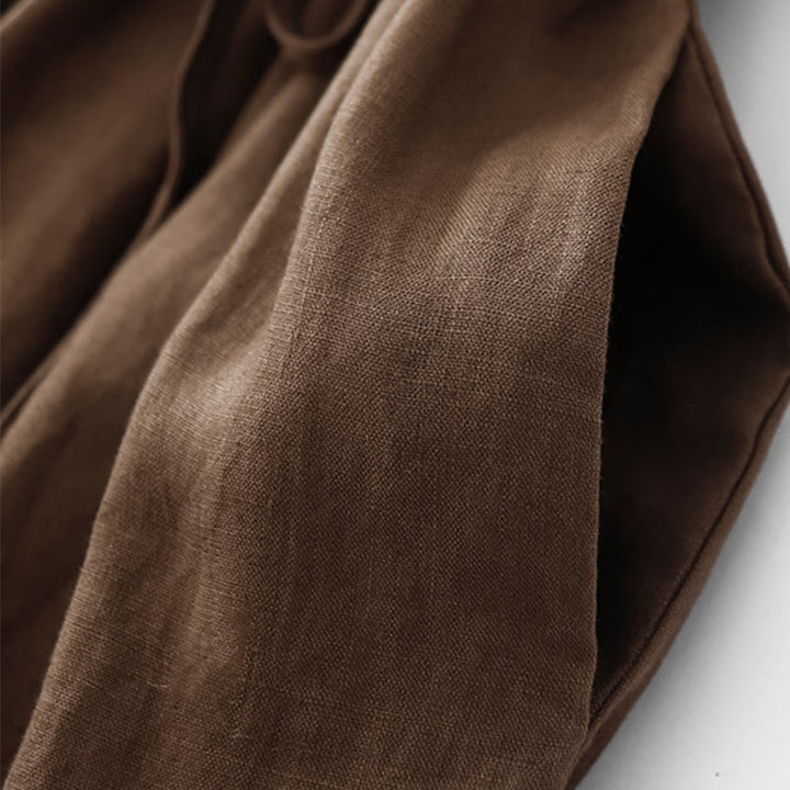 Buddha Stonesヴィンテージ カジュアル 無地 プリーツ ドローストリングデザイン 半袖 コットンリネン ミディドレス ポケット付き - image 6