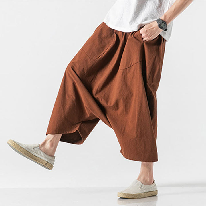 Buddha Stonesカジュアル ロークロッチデザイン ドローストリング メンズ 7-8丈 ワイドレッグパンツ ポケット付き - image 14