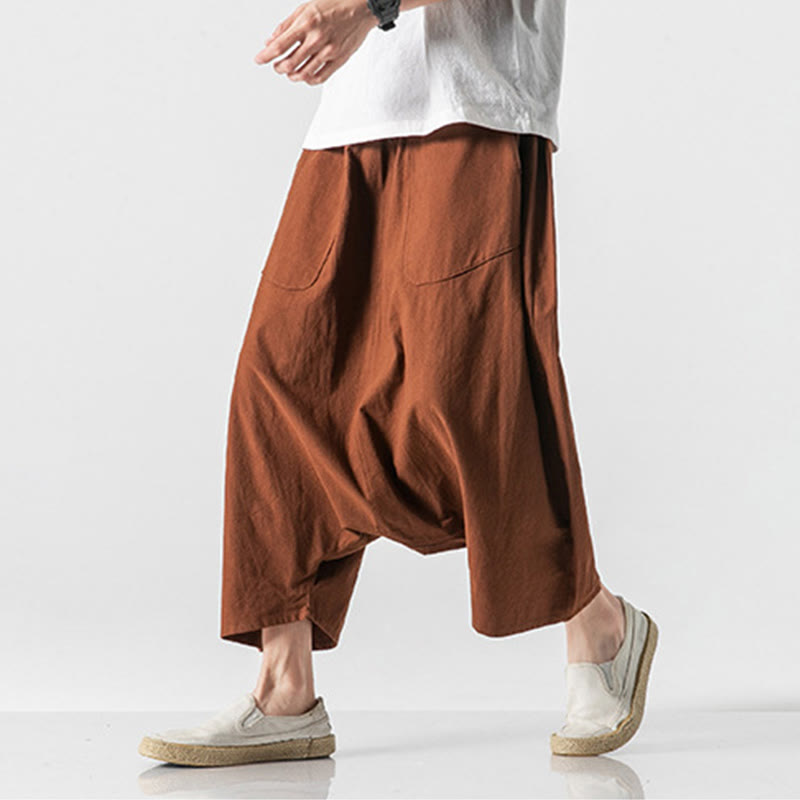 Buddha Stonesカジュアル ロークロッチデザイン ドローストリング メンズ 7-8丈 ワイドレッグパンツ ポケット付き - image 10
