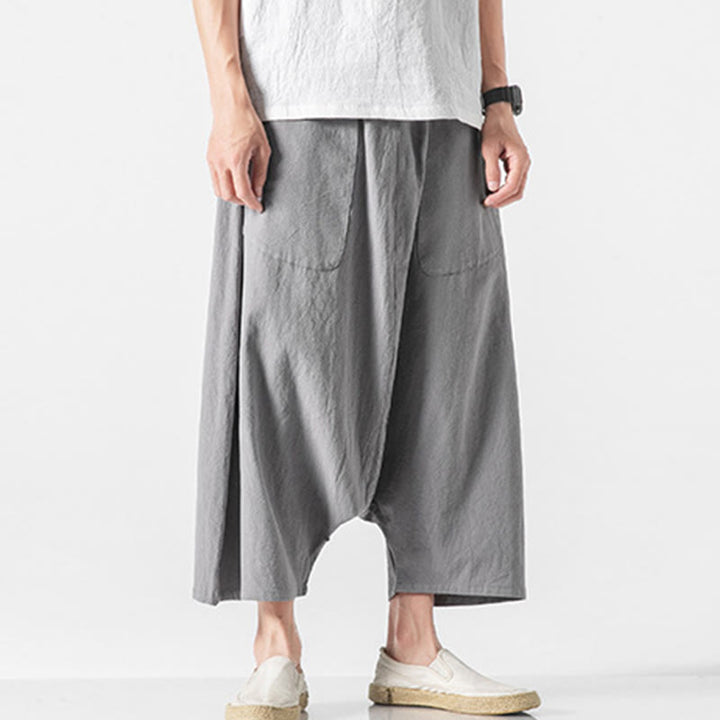 Buddha Stonesカジュアル ロークロッチデザイン ドローストリング メンズ 7-8丈 ワイドレッグパンツ ポケット付き - image 24