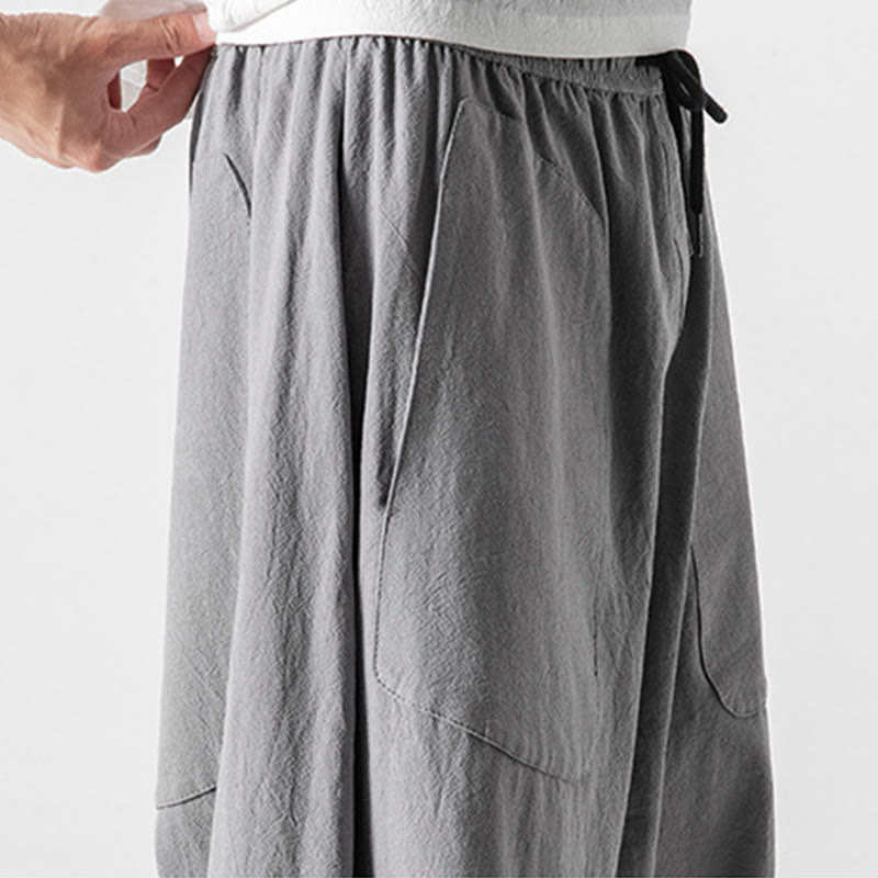 Buddha Stonesカジュアル ロークロッチデザイン ドローストリング メンズ 7-8丈 ワイドレッグパンツ ポケット付き - image 26