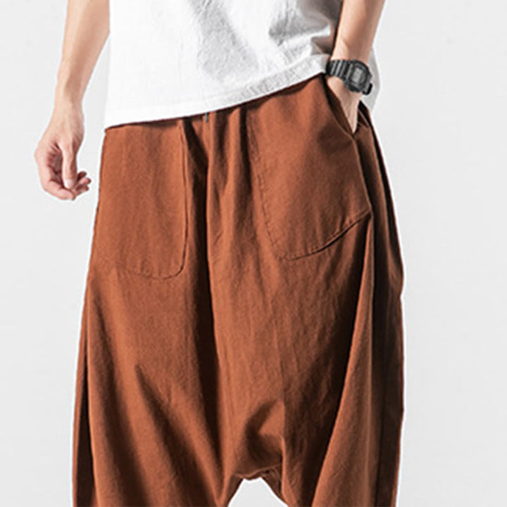 Buddha Stonesカジュアル ロークロッチデザイン ドローストリング メンズ 7-8丈 ワイドレッグパンツ ポケット付き - image 16