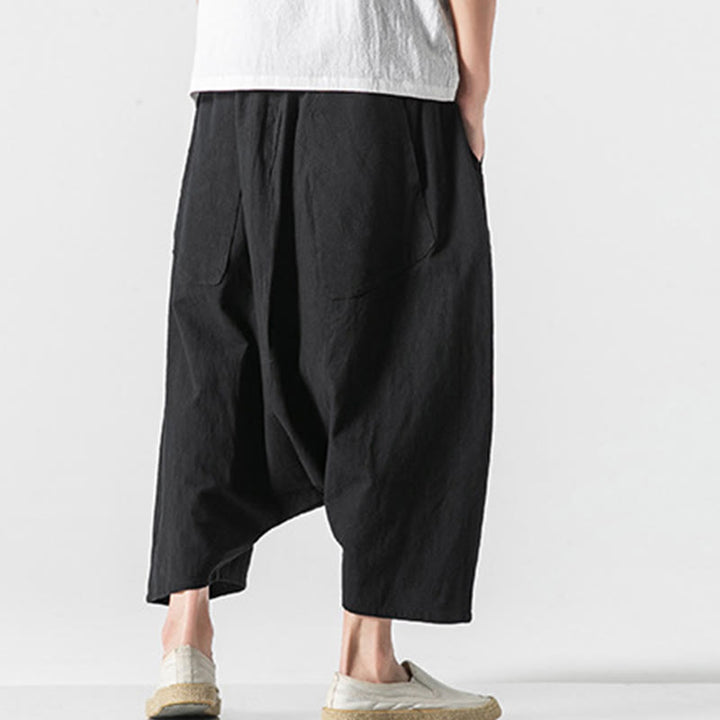 Buddha Stonesカジュアル ロークロッチデザイン ドローストリング メンズ 7-8丈 ワイドレッグパンツ ポケット付き - image 30