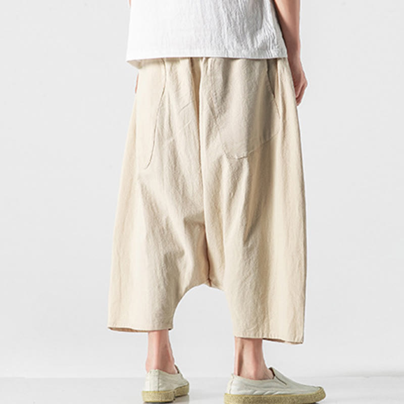 Buddha Stonesカジュアル ロークロッチデザイン ドローストリング メンズ 7-8丈 ワイドレッグパンツ ポケット付き - image 38