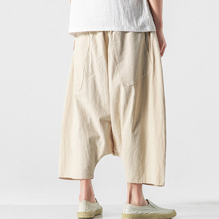 Buddha Stonesカジュアル ロークロッチデザイン ドローストリング メンズ 7-8丈 ワイドレッグパンツ ポケット付き - image 38