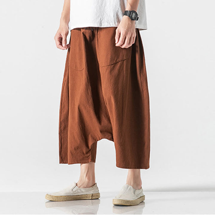 Buddha Stonesカジュアル ロークロッチデザイン ドローストリング メンズ 7-8丈 ワイドレッグパンツ ポケット付き - image 12