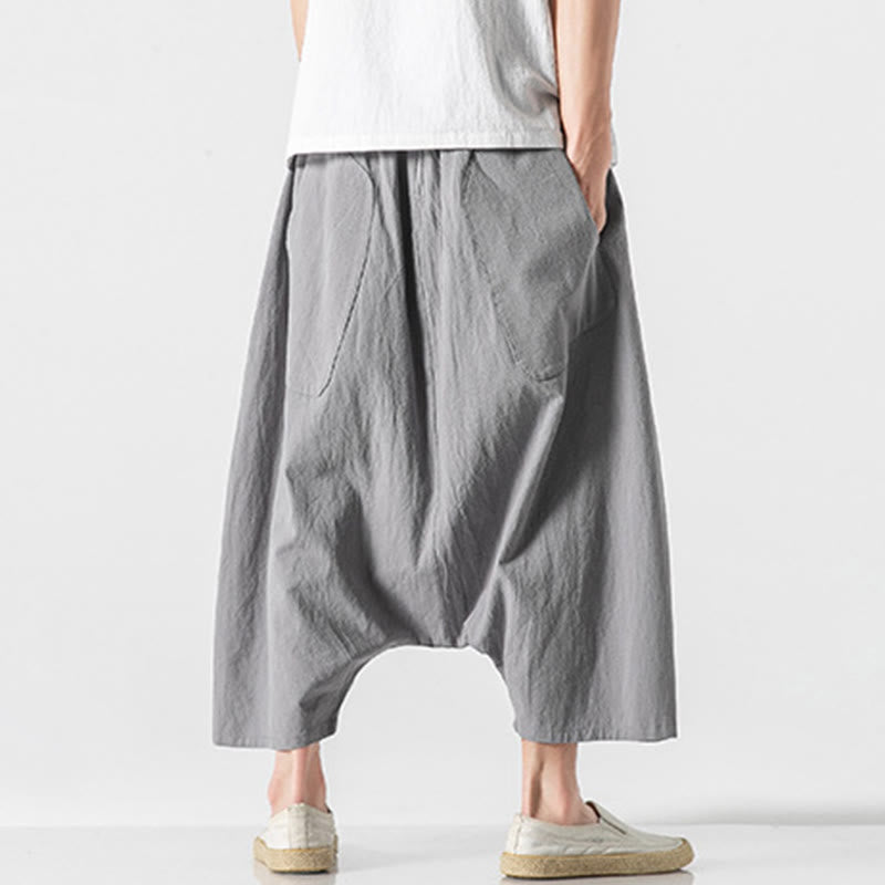 Buddha Stonesカジュアル ロークロッチデザイン ドローストリング メンズ 7-8丈 ワイドレッグパンツ ポケット付き - image 23