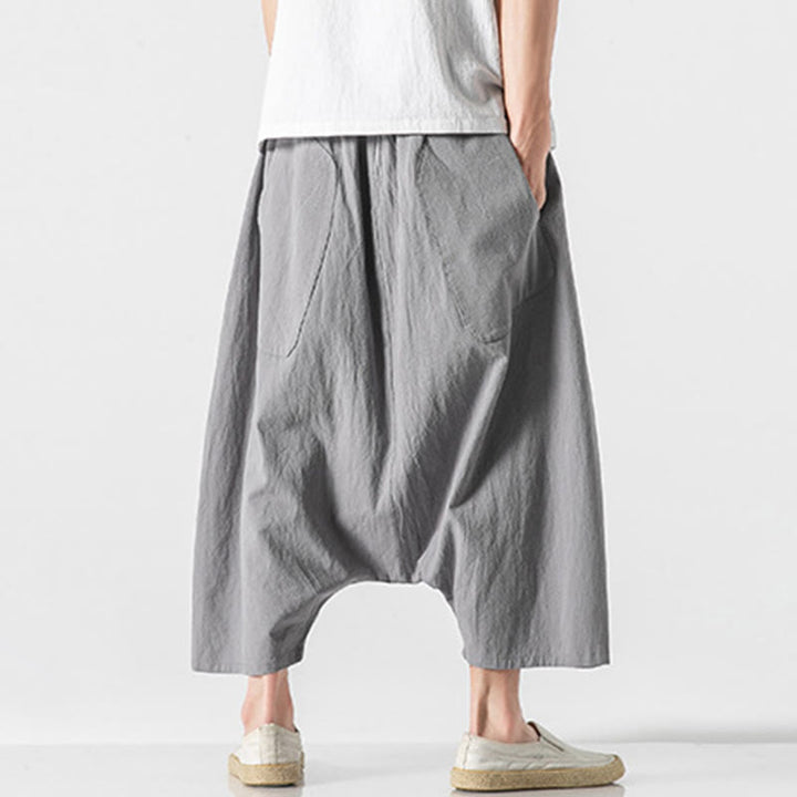 Buddha Stonesカジュアル ロークロッチデザイン ドローストリング メンズ 7-8丈 ワイドレッグパンツ ポケット付き - image 23
