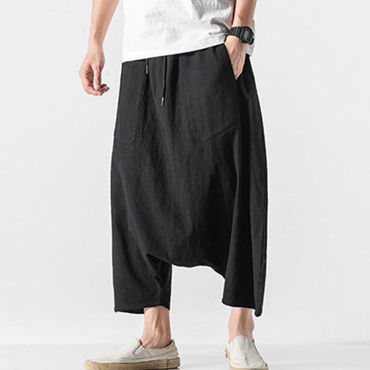 Buddha Stonesカジュアル ロークロッチデザイン ドローストリング メンズ 7-8丈 ワイドレッグパンツ ポケット付き - image 32