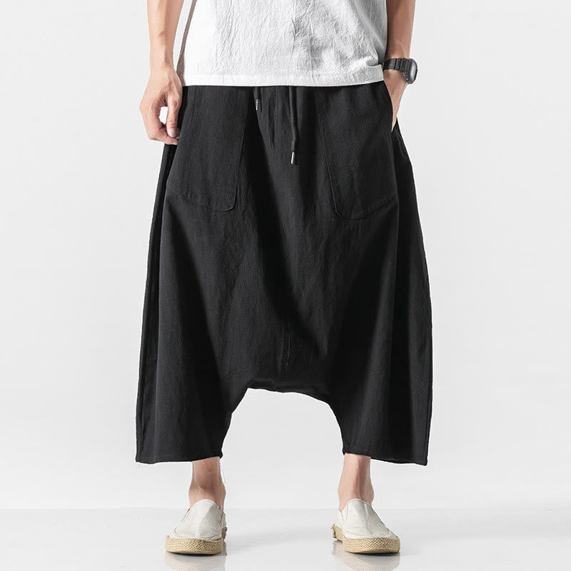 Buddha Stonesカジュアル ロークロッチデザイン ドローストリング メンズ 7-8丈 ワイドレッグパンツ ポケット付き - 黒 - US/UK/AU46、 EU56 (5XL) - image 28