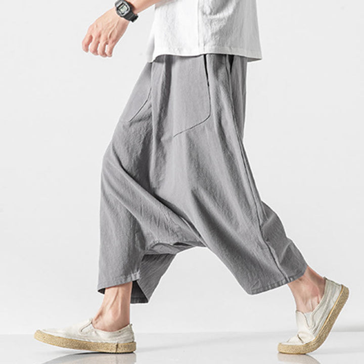 Buddha Stonesカジュアル ロークロッチデザイン ドローストリング メンズ 7-8丈 ワイドレッグパンツ ポケット付き - image 21
