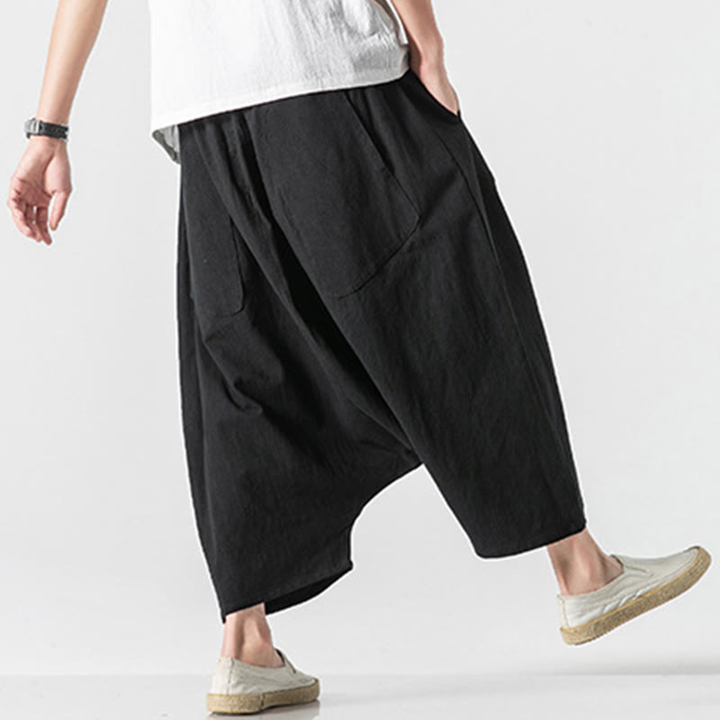 Buddha Stonesカジュアル ロークロッチデザイン ドローストリング メンズ 7-8丈 ワイドレッグパンツ ポケット付き - image 34