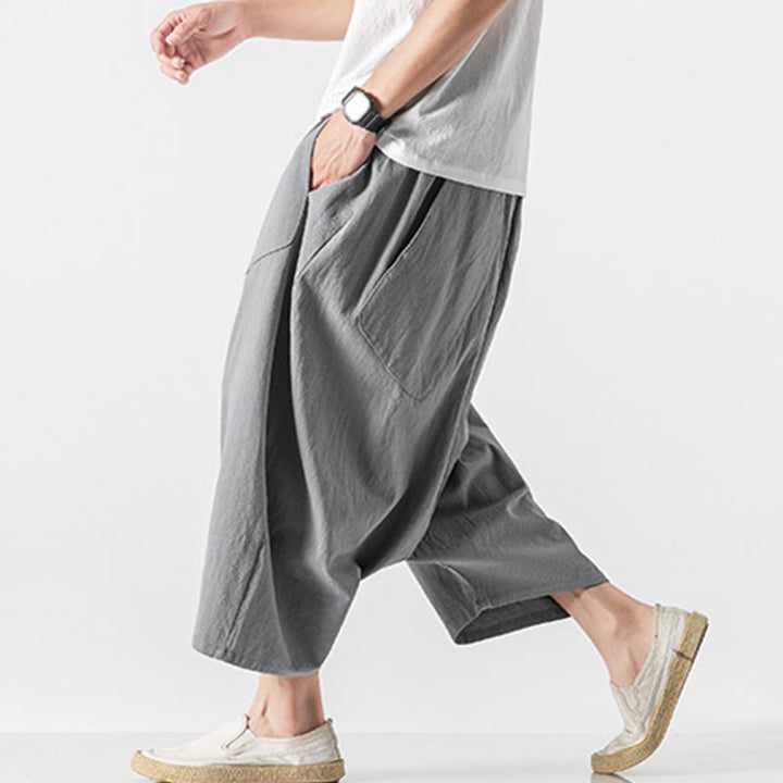 Buddha Stonesカジュアル ロークロッチデザイン ドローストリング メンズ 7-8丈 ワイドレッグパンツ ポケット付き - image 20