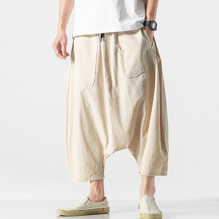 Buddha Stonesカジュアル ロークロッチデザイン ドローストリング メンズ 7-8丈 ワイドレッグパンツ ポケット付き - image 37