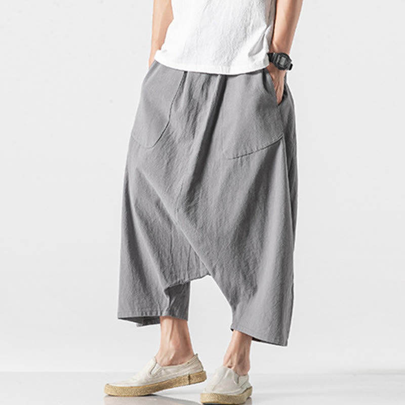 Buddha Stonesカジュアル ロークロッチデザイン ドローストリング メンズ 7-8丈 ワイドレッグパンツ ポケット付き - image 19