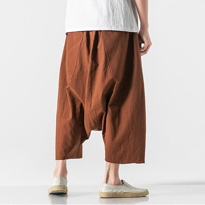 Buddha Stonesカジュアル ロークロッチデザイン ドローストリング メンズ 7-8丈 ワイドレッグパンツ ポケット付き - image 11