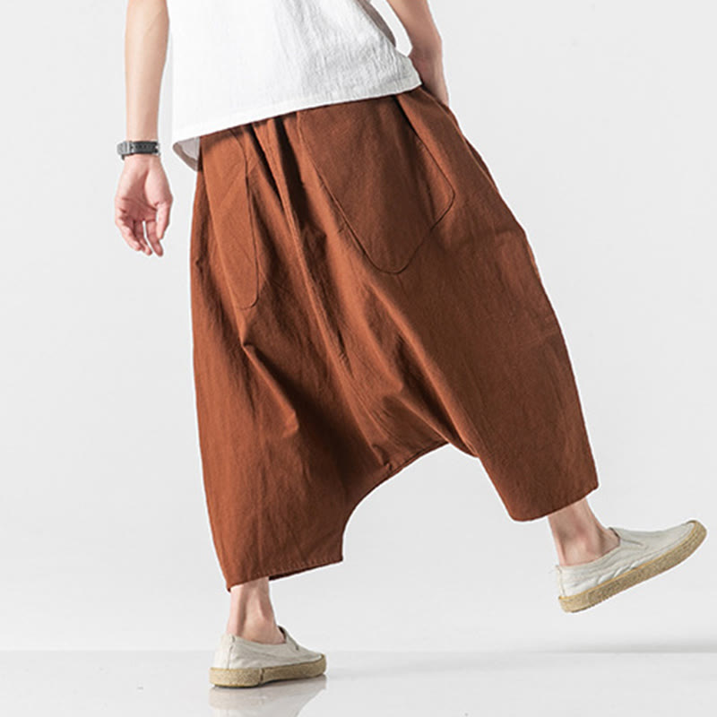 Buddha Stonesカジュアル ロークロッチデザイン ドローストリング メンズ 7-8丈 ワイドレッグパンツ ポケット付き - image 15