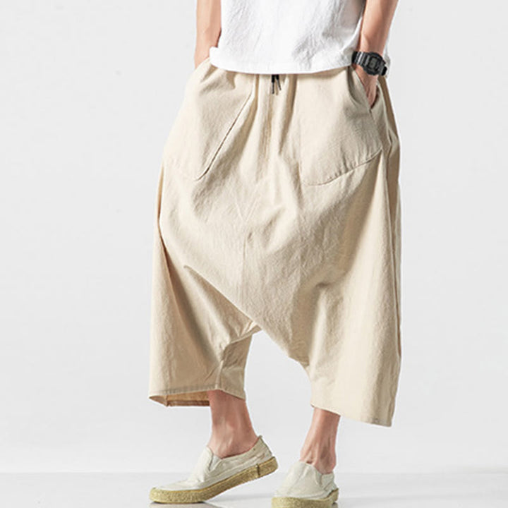 Buddha Stonesカジュアル ロークロッチデザイン ドローストリング メンズ 7-8丈 ワイドレッグパンツ ポケット付き - image 36