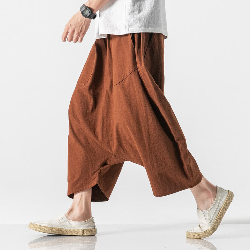Buddha Stonesカジュアル ロークロッチデザイン ドローストリング メンズ 7-8丈 ワイドレッグパンツ ポケット付き - image 13