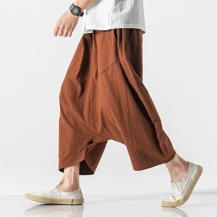 Buddha Stonesカジュアル ロークロッチデザイン ドローストリング メンズ 7-8丈 ワイドレッグパンツ ポケット付き - image 13