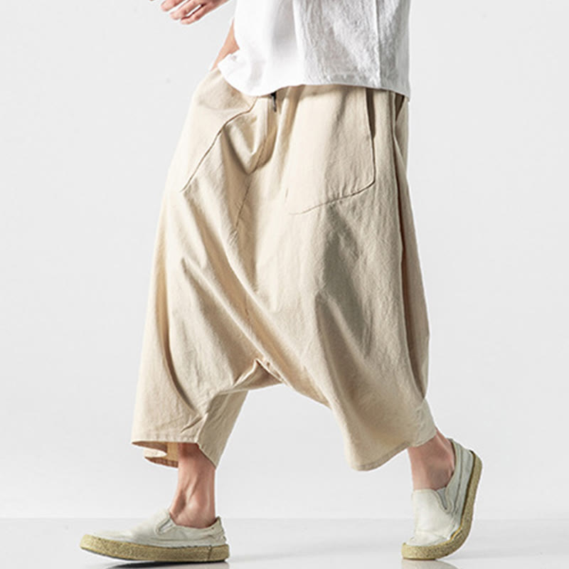Buddha Stonesカジュアル ロークロッチデザイン ドローストリング メンズ 7-8丈 ワイドレッグパンツ ポケット付き - image 39
