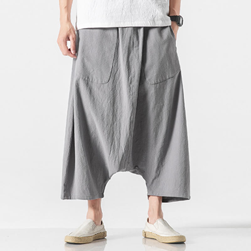 Buddha Stonesカジュアル ロークロッチデザイン ドローストリング メンズ 7-8丈 ワイドレッグパンツ ポケット付き - 銀 - US/UK/AU46、 EU56 (5XL) - image 17