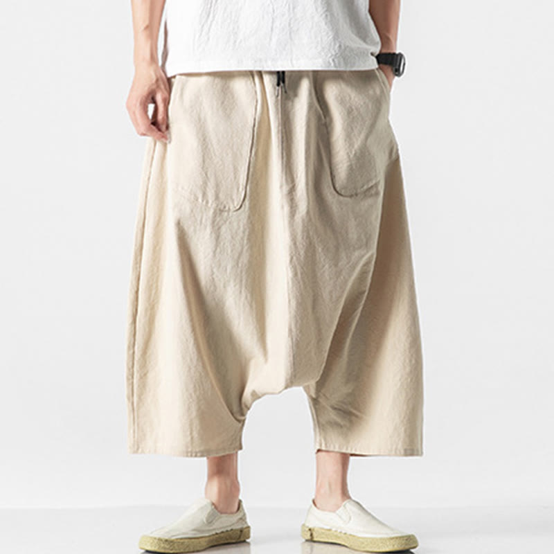 Buddha Stonesカジュアル ロークロッチデザイン ドローストリング メンズ 7-8丈 ワイドレッグパンツ ポケット付き - ベージュ - US/UK/AU46、 EU56 (5XL) - image 35