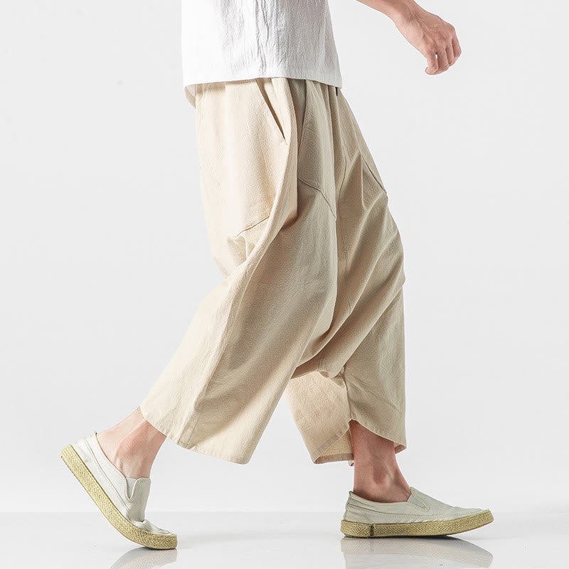 Buddha Stonesカジュアル ロークロッチデザイン ドローストリング メンズ 7-8丈 ワイドレッグパンツ ポケット付き - image 41