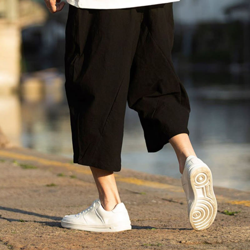 Buddha Stonesサマープレーンプリーツデザイン ドローストリング メンズ 7-8丈 パンツ ポケット付き - image 6