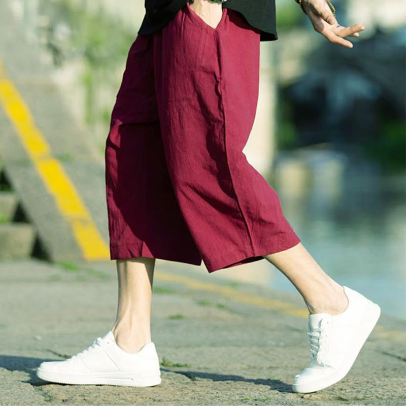 Buddha Stonesサマープレーンプリーツデザイン ドローストリング メンズ 7-8丈 パンツ ポケット付き - image 20