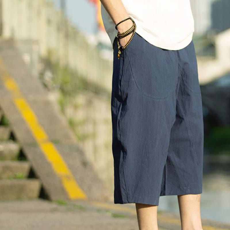 Buddha Stonesサマープレーンプリーツデザイン ドローストリング メンズ 7-8丈 パンツ ポケット付き - image 13
