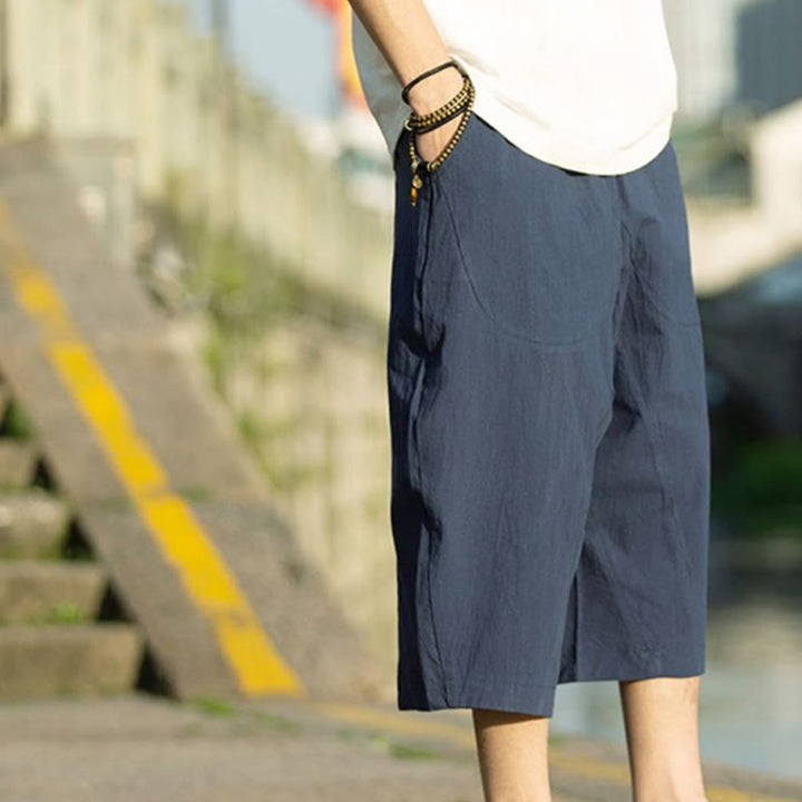 Buddha Stonesサマープレーンプリーツデザイン ドローストリング メンズ 7-8丈 パンツ ポケット付き - image 13