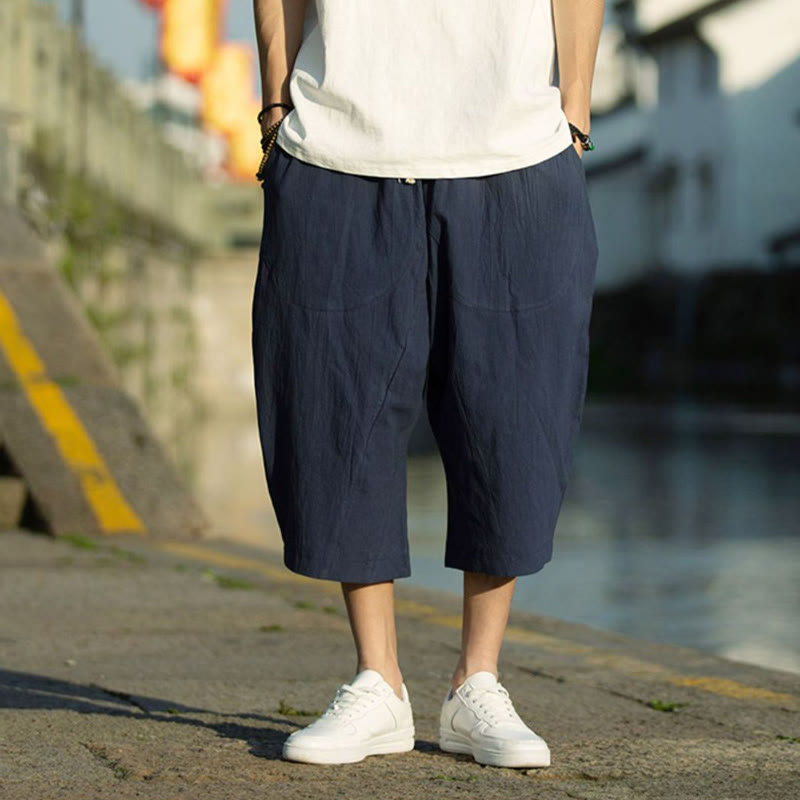 Buddha Stonesサマープレーンプリーツデザイン ドローストリング メンズ 7-8丈 パンツ ポケット付き - image 12