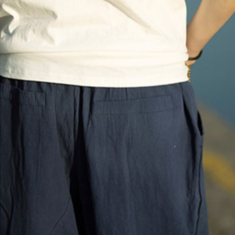 Buddha Stonesサマープレーンプリーツデザイン ドローストリング メンズ 7-8丈 パンツ ポケット付き - image 16