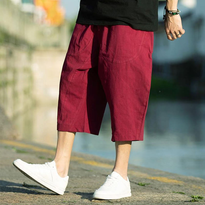 Buddha Stonesサマープレーンプリーツデザイン ドローストリング メンズ 7-8丈 パンツ ポケット付き - image 21