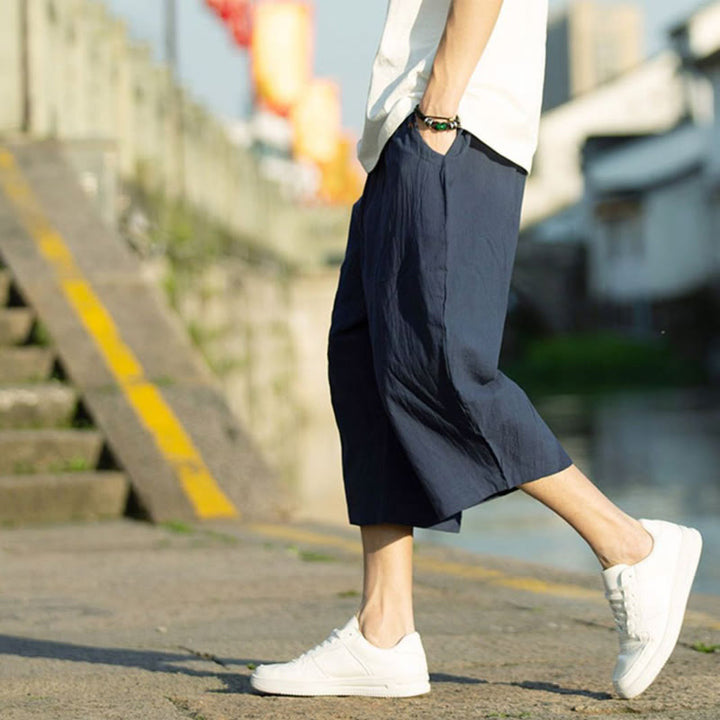 Buddha Stonesサマープレーンプリーツデザイン ドローストリング メンズ 7-8丈 パンツ ポケット付き - image 14