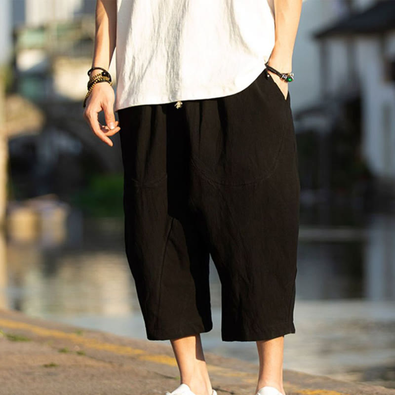 Buddha Stonesサマープレーンプリーツデザイン ドローストリング メンズ 7-8丈 パンツ ポケット付き - image 7