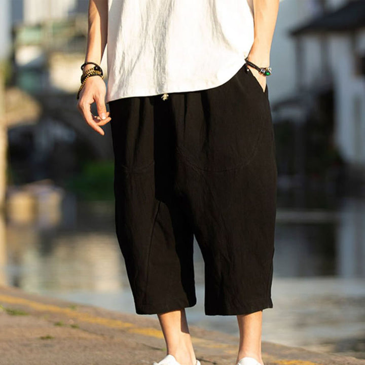 Buddha Stonesサマープレーンプリーツデザイン ドローストリング メンズ 7-8丈 パンツ ポケット付き - image 7