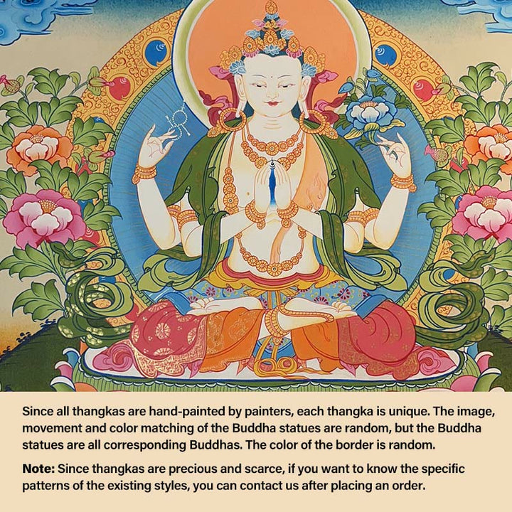 Buddha Stonesチベットタンカ画 黄色の富の神 緑の多羅観音 手作り装飾 ブラインドボックス（ランダムスタイル） - 27.56×21.6インチ/70×55cm 四腕観音菩薩（ランダムタンカスタイル、利用可能なスタイルについてはカスタマーサービスにお問い合わせください） - image 13