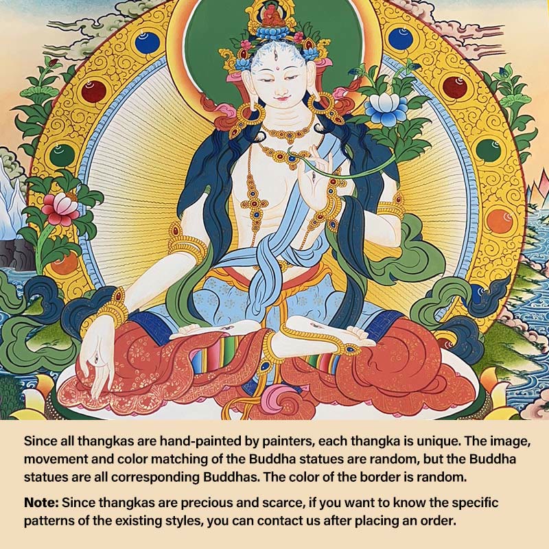 Buddha Stonesチベットタンカ画 黄色の富の神 緑の多羅観音 手作り装飾 ブラインドボックス（ランダムスタイル） - 27.56×21.6インチ/70×55cm ホワイトタラ（ランダムタンカスタイル、利用可能なスタイルについてはカスタマーサービスにお問い合わせください） - image 11