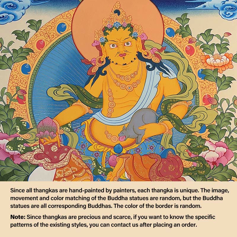 Buddha Stonesチベットタンカ画 黄色の富の神 緑の多羅観音 手作り装飾 ブラインドボックス（ランダムスタイル） - 27.56×21.6インチ/70×55cm 黄色の富の神（ランダムタンカスタイル、利用可能なスタイルについてはカスタマーサービスにお問い合わせください） - image 1