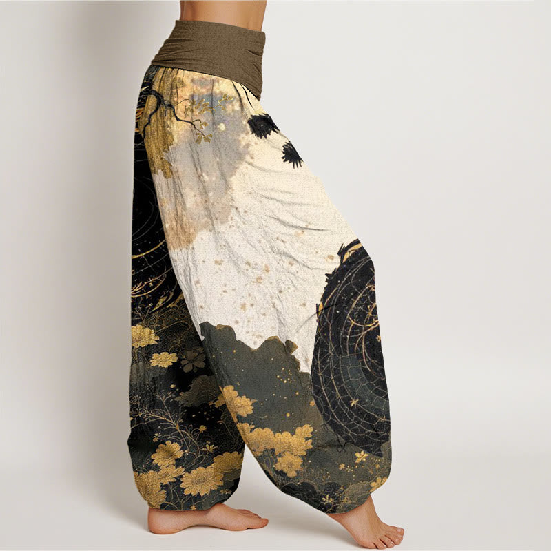 Buddha Stonesコットンカジュアルドラゴン古代樹柄レディース伸縮性ウエストハーレムパンツ - image 1