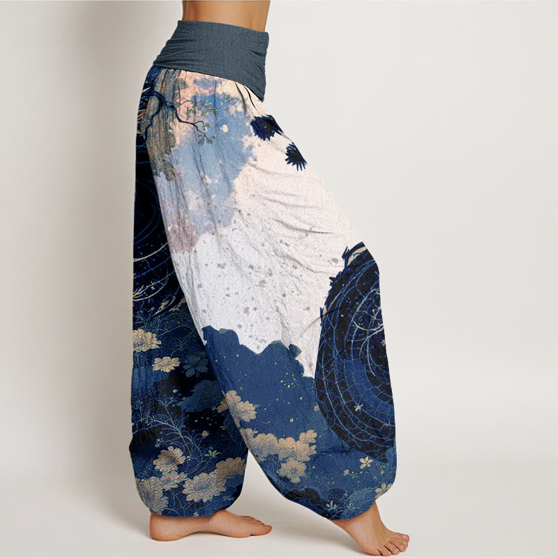 Buddha Stonesコットンカジュアルドラゴン古代樹柄レディース伸縮性ウエストハーレムパンツ - image 8