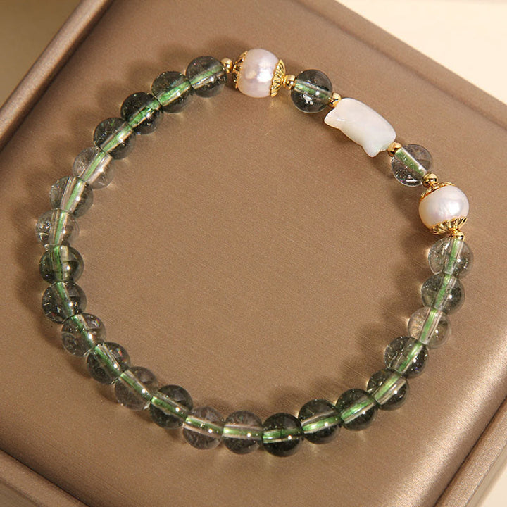 Buddha Stones天然グリーンファントムパールシェル猫頭ラッキーブレスレット - image 3